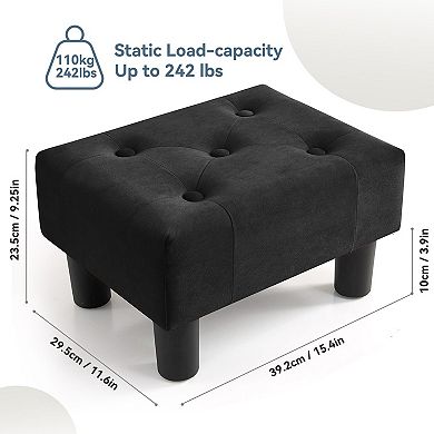 Small Velvet Foot Stool Ottoman Rectangle Footrest for Couch Living Room Entryway Black