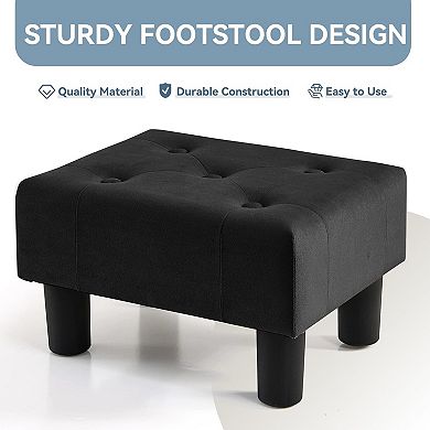 Small Velvet Foot Stool Ottoman Rectangle Footrest for Couch Living Room Entryway Black