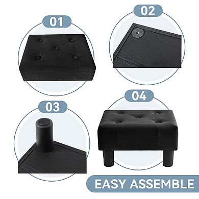 Small Velvet Foot Stool Ottoman Rectangle Footrest for Couch Living Room Entryway Black