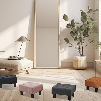 Small Velvet Foot Stool Ottoman Rectangle Footrest for Couch Living Room Entryway Black