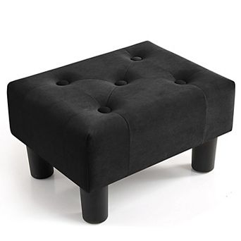 Small Velvet Foot Stool Ottoman Rectangle Footrest for Couch Living Room Entryway Black