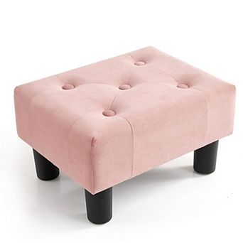 Small Velvet Foot Stool Ottoman Rectangle Footrest for Couch Living Room Entryway Black
