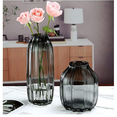 Glass Vase 8" Striped Design Home Decor Centerpiece
