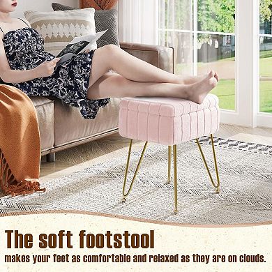 Plush ottoman with storage, padded seat, metal legs