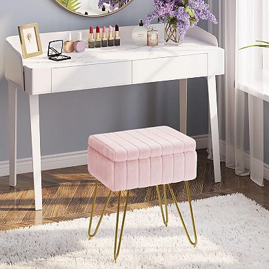 Plush ottoman with storage, padded seat, metal legs