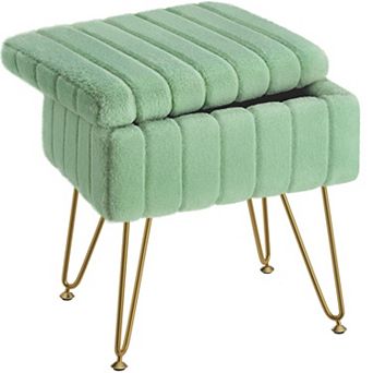 Plush ottoman with storage, padded seat, metal legs