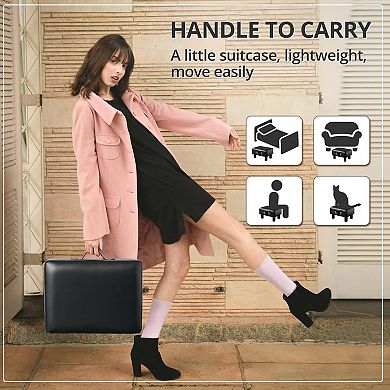 Small footstool with handle, leather, storage