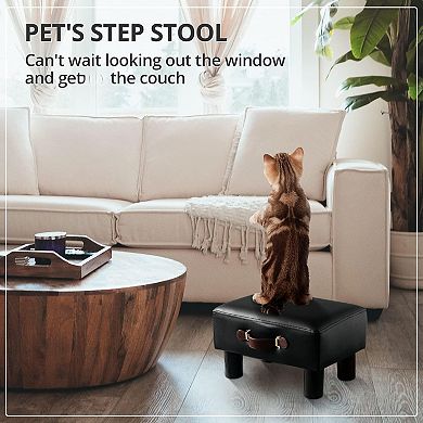 Small footstool with handle, leather, storage