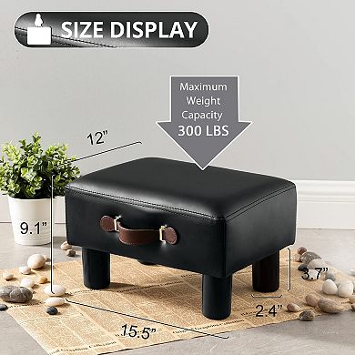 Small footstool with handle, leather, storage