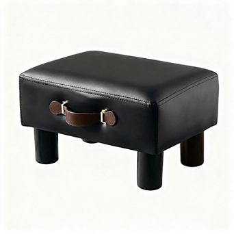 Small footstool with handle, leather, storage