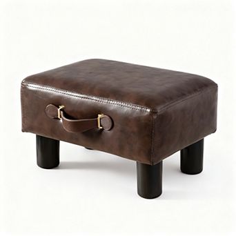 Small footstool with handle, leather, storage