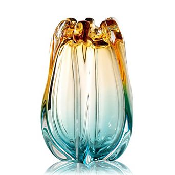 Hand Blown Glass Vase Wide Mouth Modern Art Deco Home Office Wedding Decor