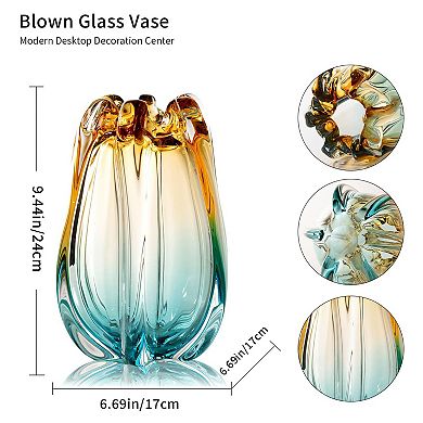 Hand Blown Glass Vase Wide Mouth Modern Art Deco Home Office Wedding Decor