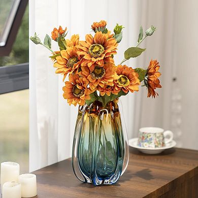 Hand Blown Glass Vase Wide Mouth Modern Art Deco Home Office Wedding Decor