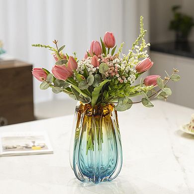 Hand Blown Glass Vase Wide Mouth Modern Art Deco Home Office Wedding Decor