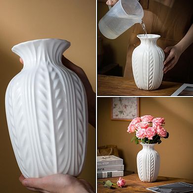 Matte Ceramic Vase 10 Inch Wheat Ear Texture Modern Large Flower Vase Home Decor