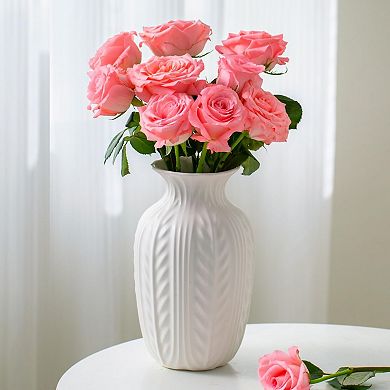 Matte Ceramic Vase 10 Inch Wheat Ear Texture Modern Large Flower Vase Home Decor