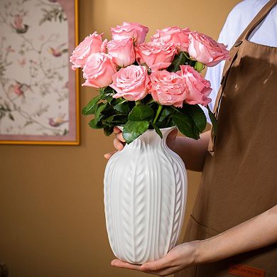 Matte Ceramic Vase 10 Inch Wheat Ear Texture Modern Large Flower Vase Home Decor