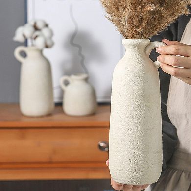 Ceramic Vase Set of 3 Terra Cotta Rustic Farmhouse Decor Waterproof