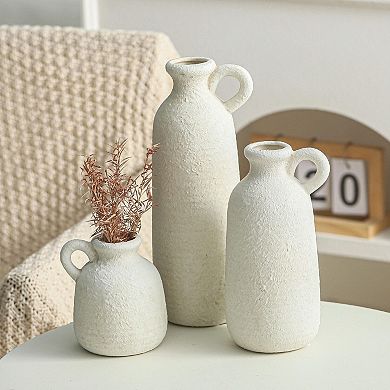 Ceramic Vase Set of 3 Terra Cotta Rustic Farmhouse Decor Waterproof