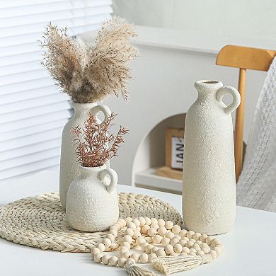 Ceramic Vase Set of 3 Terra Cotta Rustic Farmhouse Decor Waterproof