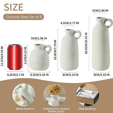 Ceramic Vase Set of 3 Terra Cotta Rustic Farmhouse Decor Waterproof