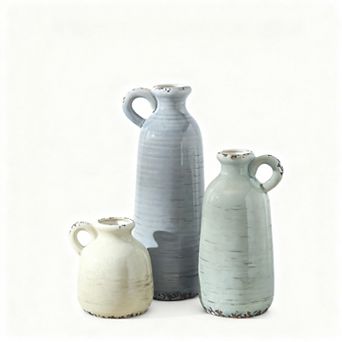Ceramic Vase Set of 3 Terra Cotta Rustic Farmhouse Decor Waterproof