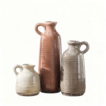Ceramic Vase Set of 3 Terra Cotta Rustic Farmhouse Decor Waterproof