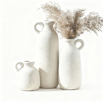 Ceramic Vase Set of 3 Terra Cotta Rustic Farmhouse Decor Waterproof