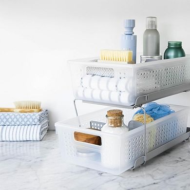 2-Tier Under Sink Pull-Out Organizer with Adjustable Dividers, Sliding Baskets