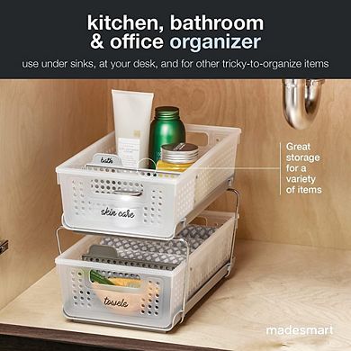 2-Tier Under Sink Pull-Out Organizer with Adjustable Dividers, Sliding Baskets