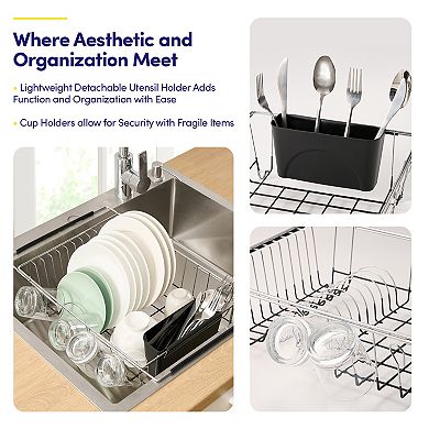 Sweet Home Collection 2-Piece Over the Sink Space Saving Dish Drying Rack with Utensil Holder