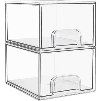 2-Pack Clear Stackable Storage Drawers, Acrylic Multi-Purpose Organizer