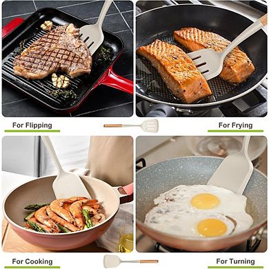2-Piece Silicone Spatula Set Heat-Resistant, Solid & Slotted Turner