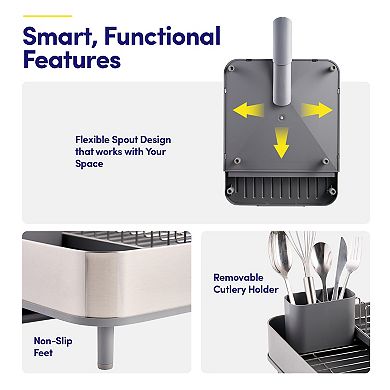 Sweet Home Collection 4-Pc Expandable Dish Drying Rack with Steel Frame and Utensil Holder