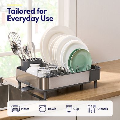 Sweet Home Collection 4-Pc Expandable Dish Drying Rack with Steel Frame and Utensil Holder