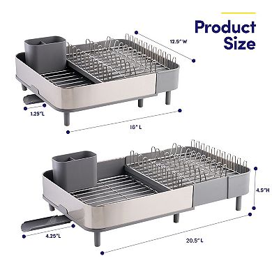 Sweet Home Collection 4-Pc Expandable Dish Drying Rack with Steel Frame and Utensil Holder
