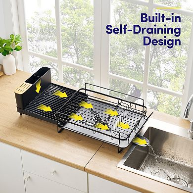 Sweet Home Collection 3-Piece Dish Dryer Rack with Expandable Base and Utensil Holder