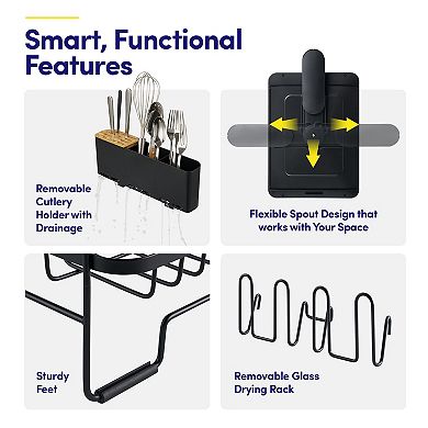 Sweet Home Collection 3-Piece Dish Dryer Rack with Expandable Base and Utensil Holder