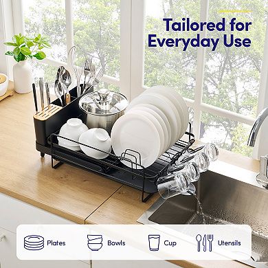 Sweet Home Collection 3-Piece Dish Dryer Rack with Expandable Base and Utensil Holder