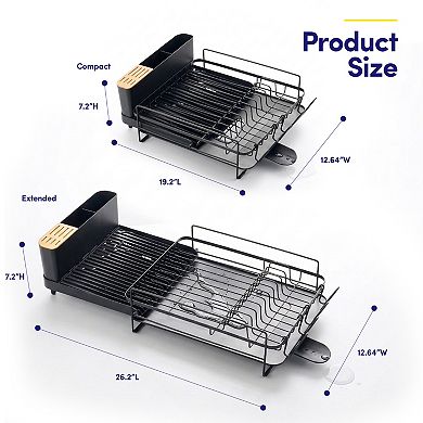 Sweet Home Collection 3-Piece Dish Dryer Rack with Expandable Base and Utensil Holder