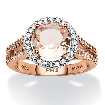 4.25 TCW Simulated Morganite CZ 18k Rose Gold-Plated Sterling Silver Halo Ring