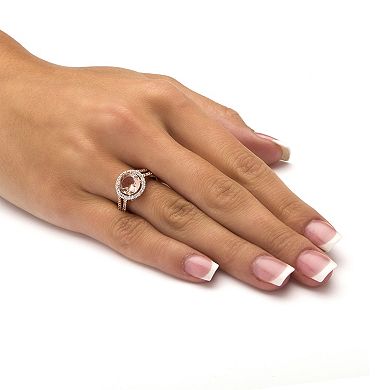 4.25 TCW Simulated Morganite CZ 18k Rose Gold-Plated Sterling Silver Halo Ring