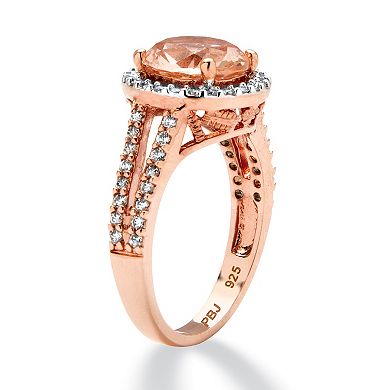 4.25 TCW Simulated Morganite CZ 18k Rose Gold-Plated Sterling Silver Halo Ring