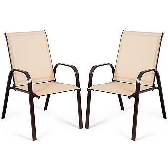 Costway 2 pc Patio Chairs Dining Chair Deck Yard W/Armrest