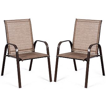 Costway 2 pc Patio Chairs Dining Chair Deck Yard W/Armrest