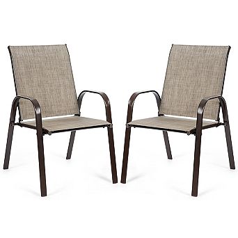Costway 2 pc Patio Chairs Dining Chair Deck Yard W/Armrest