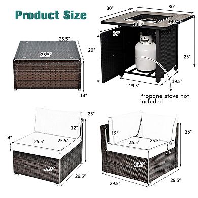 Costway 7PCS Patio Rattan Furniture Set 30'' Fire Pit Table Cover Cushion Sofa