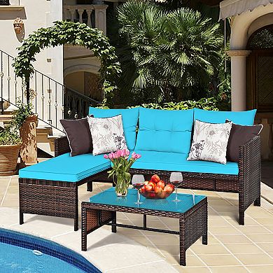 Costway 3PCS Patio Wicker Rattan Sofa Set Outdoor Sectional Conversation Set