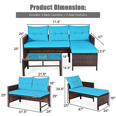 Costway 3PCS Patio Wicker Rattan Sofa Set Outdoor Sectional Conversation Set